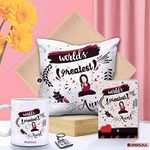 Jhingalala Satin World's Greatest Aunt Printed Cushion Mug Keychain Greeting Card Combo Pack for Aunty Birthday (White, 12x12 inches) - 5 Piece