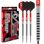 RED DRAGON Javelin Black 22g - Tungsten Professional Steel Tip Darts Set with Dart Flights and Dart Shafts (Stems)