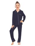 Alunsito Pajamas for Girls Toddler Little Kids Long Sleeve Pants Clothes Set Pjs Sleepwear Outfits Dark Blue 150 11-12 Years