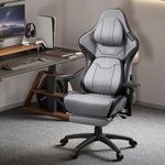 Dowinx Big and Tall Gaming Chair with Footrest, High Back Ergonomic Office Chair with Comfortable Headrest and Lumbar Support, 4D Armrests Computer Chair for Adults, Pu Leather, Grey