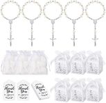 100 Pieces Baptism Favors Set Includes 25 Mini Rosary Baptism Favors 25 Baptism Favor Boxes 25 White Organza Bags with Drawstring 25 Thank Tags for Baby Shower Christian Gifts (Silver)