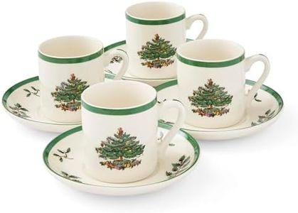 Spode Christmas Tree Espresso Cup & Saucer Set (Set of 4) - Festive 3 Ounce Coffee Mugs with Saucers, Fine Earthenware for Espresso, Holiday Gift & Christmas Décor - Dishwasher & Microwave Safe
