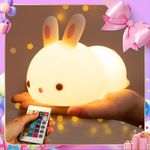 One Fire Bunny Night Lights For Girls, Cute Rabbit Animal Baby Toddler Nightlight Led Nursery Girls Night Light For Kids, Color Changing Silicone Cute Lamp For Boys Girl (Timer Remote) - Multicolor