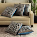 MS GLOBAL Traditional Design Chenille Jacquard Weaving Panel Front & Polyester Back With Zipper Cushion/Pillow Cover For Sofa Side, Bed, Livingroom, Chair Sitting 16x16 Inch, Set of 5 (Turquoise-Blue)