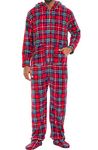 Alexander Del Rossa Men's Warm Fleece One Piece Footed Pajamas, Adult Onesie with Hood, Large Blue Red and Green Christmas Plaid (A0320Q19LG)