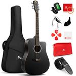 Vangoa Black Acoustic Guitar for Beginner Adult Teen Full Size Cutaway Acoustic Guitar Starter Kit 41 Inch Acustica Guitarra Starter Set