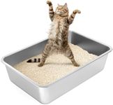 YOILES Stainless Steel Cat Litter Box with High Sides, Extra Large Open Metal Litter Pan, Easy to Clean, Rust Proof, Non Stick, Non Slip Rubber Feets 24"x16"x6"