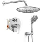 SR SUN RISE Shower System - 3 Functions 10 Inches Rain Shower Head Faucet- 6 Setting Headheld Shower Head Set- Valve Included Polished Chrome
