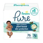 Pampers Diapers Size 0/Newborn, 76 Count - Pampers Pure Protection Disposable Baby Diapers, Hypoallergenic and Unscented Protection, Super Pack (Packaging & Prints May Vary)