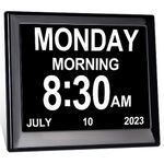 Day Date Time Clock for Seniors Elderly 3 Medication Reminder + Battery Backup Digital Calendar Dementia Impaired Vision Memory Loss Clock (Black)