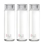 CELLO H2O Glass Fridge Water Bottle with Plastic Cap | Leak proof & break-proof | Wide mouth & Easy to Clean | Best Usage for Office/School/College | Set of 3, 920ml | Clear