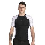 Sanabul Essentials Short Sleeve Compression Training Rash Guard for MMA BJJ Wrestling, White, Medium