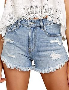 Angerella Women Retro Denim Shorts Cuffed Vintage Short Jeans,Light Blue,M