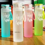 GRETZOMALL Glass Hello Water Bottle with cover for school, Office,Kids (Pack of 6- Multicolor) (6)