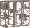 PawHut Catio Outdoor Cat Enclosure, Wooden Cat House with Window Access, 5 Platforms and 2 Resting Box, Waterproof Roof, Kitty Cage for Multiple Kittens, 59" H, Brown
