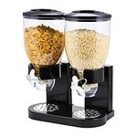 Livhome Double Cereal Dispenser Dry Food Classic Plastic Canister Control Storage Container Machine for Home & Kitchen, Great for Cornflakes, Candy, Nuts, Beans, Granola (Black)