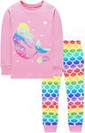 Toddler Girls Pyjamas 100% Cotton Mermaid Sleepwear Long Sleeve Pjs Winter Children Pajamas Fall Warm T Shirt and Pants Kids 2 Pieces Outfit Age 4-5 Years