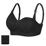 AUYAO Women's Nursing Bra, Wireless Seamless Nursing Maternity Bras, Women Pregnancy Breastfeeding Bra, Breastfeeding Bralette with Removable Bra Pads Extenders & Clips (M L XL) Black