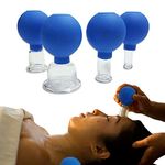 OUDI LINE 4 Size Facial Cupping Therapy Set Glass, Eye Face Vacuum Massage Anti Cellulite Cup, Silicone Cupping Cups Vacuum Suction Cupping Cups for Works for Fine Lines & Wrinkles, for Beauty (Blue)