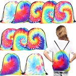 craftshou 20 Pack Tie Dye Drawstring Backpack Bag Colorful Gym Sack Pack Tie Dye Party Favors Supplies Water Resistant Polyester Cinch Bag for Outdoor Yoga Travel Swimming