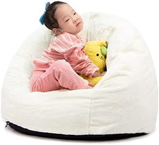 N&V Small Bean Bag Chair for Kids, Children Mini Bean Bag Sack, Foam Filling, Includes Removable and Machine Washable Cover, 27in, Soft Faux Fur (White)