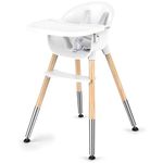 Bellababy High Chair, Toddler Dining Seats with 5-Point Safety Belt, Removable Tray, Wooden Legs, Booster Seats for 6 Months to 3 Years,White (White)