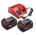 FirstPower 2Pack 5.0Ah Battery and Charger Replace for Milwaukee M18 Battery and 48-45-1812 Mutiple Volts 12V/18V Charger Compatible with M18 Cordless Power Tools