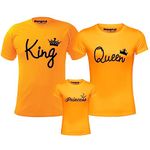 Hangout Hub Family-Dad Mom Daughter- Cotton Printed Regular Fit T-Shirts (Pack of 3) King Queen Princess (Yellow; Men XXL;Women L;Girls 4-6 Years)