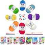 Acrylic Yarns – DK Yarn for Crochet and Knitting – 2 Crochet Hooks, 2 Plastic Needles, 4 Stich Markers, 7 Ebooks with Yarn Patterns Included – Perfect Craft Yarn | by Mira Handcrafts (Pack of 8)