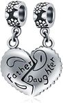 Father Daughter Split Heart Charms, fit Pandora Bracelet, 925 Sterling Silver Family Theme Charm Dangle Bead, Love Gifts for Dad/Men/Grandfather/Christmas/Birthday