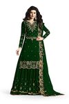 Rekha Fashion Hub Women's Semi Stitched Heavy Embroidered Long Anarkali Gown with Dupatta (Green)