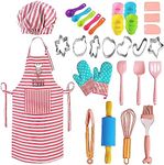 BBplusDD Kids Baking and Cooking Sets - 38 Pcs Real Baking Supplies for Junior Chef Includes Kids Apron and Chef Hat, Oven Mitts, Baking Utensils - Complete Gift Cooking Kits for The Curious Child