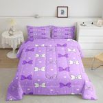 Bowknot Kids Comforter Set King Size,Stars Love Heart Romantic Bowknot Bedding Set,Children Girls Women Room Decor,Cartoon Princess Style Down Comforter,Purple Fashion Duvet Insert,2 Pillowcases