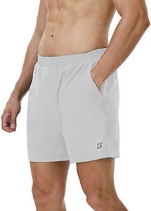 Roadbox Men's 5 Inch Running Athletic Quick Dry Lightweight Shorts with Zipper Pockets for Workout Gym Exercise Sliver Gray