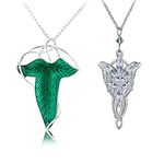 HJYZY 2pcs The Ring Necklace Vintage Green Leaf Elven Pin Brooch Pendant Chain Necklace