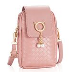 HOTKMB Crossbody Cell Phone Bag Girl Cute Cat Mobile Phone Wallet Bag With Pearl Pendant Adjustable Shoulder Strap Mini Pu Leather Women Shoulder Bag Pink/Black