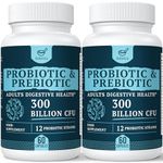 300 Billion CFU Probiotics for Digestive Gut & Immune Health, Advanced Strength Probiotics with 12 Diverse Strains + 3 Prebiotics for Women & Men (60 Count (Pack of 2))