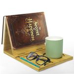 ZenRich Bamboo and Wooden Book Stand Holder for Page Rest, Unique Book Nook Reading Valet with a Cup, Glasses & Pen/Tablet/Kindle Holder. Foldable Bookmark – Ideal for Book Lovers