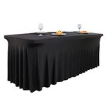 Dololoo Spandex Table Skirts 6ft for Rectangle Table, Table Cover for 6ft Table with Skirt, Fitted Rectangular Stretchable Table cloth for Wedding Party Exhibitions Cocktail Bar Patio Craft- Black