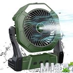 Camping Fan with Misting, 8-Inch 10000mAh Battery Operated Fan for Travel, Portable USB Rechargeable Misting Fan with 250mL Tank, Hanging, LED light, for Indoor/Outdoor, Office, BBQ, Fishing, Picnic