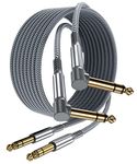 Elebase 1/4 Inch TRS Instrument Cable 10ft 2Pack,Right-Angle to Straight 6.35mm Male Jack Stereo Audio Cord,6.35 Balanced Interconnect Line for Electric Guitar,Bass,Keyboard,Mixer,Amplifier,Speaker