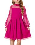 Arshiner Pink Dress for Girls Fall Long Sleeve Formal Wedding Guest Tulle Dresses Size 10-12