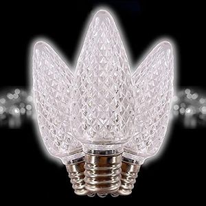 MIK Solutions C9 LED Bulb (Pack of 25) Cool White Replacement Christmas Light Bulbs Faceted Retrofit Candle Shape Commercial Grade E17 Socket Roof Lights Bulbs