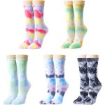 Zmart Tie Dye Socks Women, Colorful Tie Dye Gifts for Hippie Indie Girls with Trippy Graphic in 5 Pack, Gray Tie Dye-5 Pack, Medium