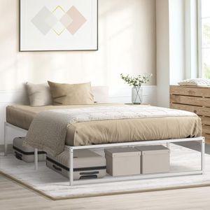 Oikiture Double Bed Base 37cm Metal Bed Frame with Steel Slat Mattress Support White