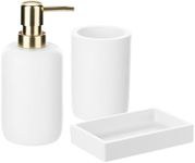 Navaris Decorative Bathroom Accessories Set - 3-Piece Bath Accessory Kit with Toothbrush Holder/Liquid Soap Dispenser/Soap Dish Tray - White