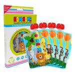 Nom Nom Kids | 4 x Reusable Food Pouches 140ml | Baby Food pouches for Baby weaning & Toddler snacks | reusable yoghurt pouches | BPA FREE | Side fill | UK designed