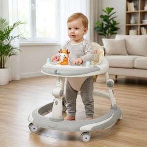 R for Rabbit Little Feet Plus Baby Walker with Rocker 3 Level Height Adjustment and 4 Level Seat Adjustment for Baby Age 6-18 Months Up to 15 KG Weight with Recreational Toy Bar (Grey White)