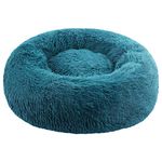 Vetasac Donut Dog Bed, Cat Calming Bed Anti-Anxiety Round Fluffy Faux Plush Soft Warming Cushion Sofa Beds for Small Medium Large Dogs Cats Washable JD003 (20 inch, Cyan)