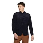 TAHVO Mens Velvet Slim Fit Bandhgala Blazer (Blue, 44)